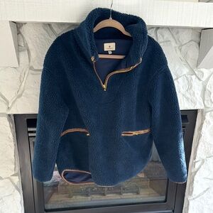 Tuckernuck Blue Fleece Jacket with Leather Accents